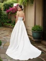 A-Line/Princess Strapless Satin Sleeveless Ruffles Sweep Train Wedding Dresses