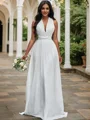 A-Line/Princess Chiffon Halter Ruched Sleeveless Floor-Length Wedding Dresses