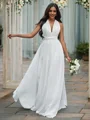 A-Line/Princess Chiffon Halter Ruched Sleeveless Floor-Length Wedding Dresses