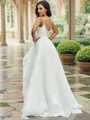 A-Line/Princess V-neck Organza Sleeveless Beading Sweep Train Wedding Dresses
