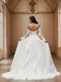 A-Line/Princess Tulle Applique Off-the-Shoulder Long Sleeves Sweep Train Wedding Dresses