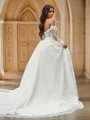 A-Line/Princess Tulle Applique Off-the-Shoulder Long Sleeves Sweep Train Wedding Dresses
