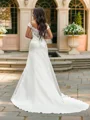 A-Line/Princess Scoop Satin Lace Sleeveless Sweep Train Wedding Dresses