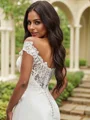 A-Line/Princess Scoop Satin Lace Sleeveless Sweep Train Wedding Dresses