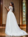 A-Line/Princess Scoop Tulle Applique Short Sleeves Sweep Train Wedding Dresses