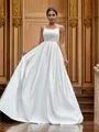 A-Line/Princess Satin Spaghetti Straps Ruffles Sleeveless Sweep Train Wedding Dresses