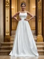 A-Line/Princess Satin Spaghetti Straps Ruffles Sleeveless Sweep Train Wedding Dresses