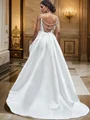 A-Line/Princess Satin Spaghetti Straps Ruffles Sleeveless Sweep Train Wedding Dresses