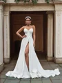 A-Line/Princess Satin Ruffles Sleeveless Sweetheart Court Train Wedding Dresses