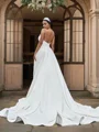 A-Line/Princess Satin Ruffles Sleeveless Sweetheart Court Train Wedding Dresses