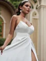 A-Line/Princess Satin Ruffles Sleeveless Sweetheart Court Train Wedding Dresses
