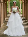 A-Line/Princess Tulle Spaghetti Straps Sleeveless Ruffles Sweep Train Wedding Dresses