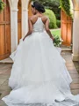A-Line/Princess Tulle Spaghetti Straps Sleeveless Ruffles Sweep Train Wedding Dresses