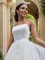 A-Line/Princess Tulle Spaghetti Straps Sleeveless Ruffles Sweep Train Wedding Dresses