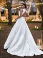 A-Line/Princess Satin Bateau Ruffles Sleeveless Sweep Train Wedding Dresses