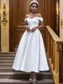 A-Line/Princess Satin Ruffles Off-the-Shoulder Sleeveless Ankle-Length Wedding Dresses