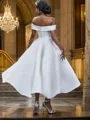 A-Line/Princess Satin Ruffles Off-the-Shoulder Sleeveless Ankle-Length Wedding Dresses