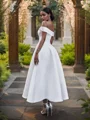 A-Line/Princess Satin Ruffles Off-the-Shoulder Sleeveless Ankle-Length Wedding Dresses