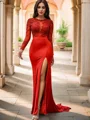 Trumpet/Mermaid Jersey Applique Scoop Long Sleeves Sweep Train Dresses