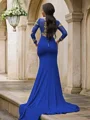 Trumpet/Mermaid Applique Long Sleeves Jersey High Neck Sweep Train Dresses