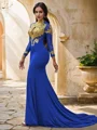 Trumpet/Mermaid Applique Long Sleeves Jersey High Neck Sweep Train Dresses