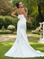 Trumpet/Mermaid Satin Ruched Strapless Sleeveless Sweep Train Wedding Dresses