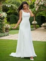 A-Line/Princess Lace Ruffles Straps Sleeveless Sweep Train Wedding Dresses