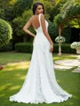 A-Line/Princess Lace Ruffles Straps Sleeveless Sweep Train Wedding Dresses