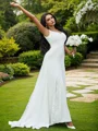 A-Line/Princess Lace Ruffles Straps Sleeveless Sweep Train Wedding Dresses