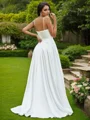 A-Line/Princess Satin Ruffles Spaghetti Straps Sleeveless Sweep Train Wedding Dresses