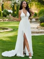 A-Line/Princess Chiffon Ruffles Halter Sleeveless Sweep Train Wedding Dresses