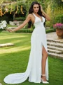 A-Line/Princess Chiffon Ruffles Halter Sleeveless Sweep Train Wedding Dresses