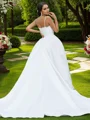 Ball-Gown Lace Ruffles V-neck Sleeveless Sweep Train Wedding Dresses
