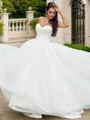 A-Line/Princess Lace Ruffles Sweetheart Sleeveless Sweep Train Wedding Dresses