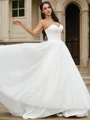 A-Line/Princess Lace Ruffles Sweetheart Sleeveless Sweep Train Wedding Dresses