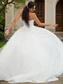 A-Line/Princess Lace Ruffles Sweetheart Sleeveless Sweep Train Wedding Dresses