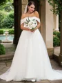 A-Line/Princess Tulle Ruffles Off-the-Shoulder Sleeveless Sweep Train Wedding Dresses
