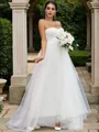 A-Line/Princess Tulle Ruffles Sweetheart Sleeveless Sweep Train Wedding Dresses