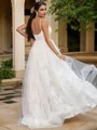 A-Line/Princess Lace Ruffles Spaghetti Straps Sleeveless Sweep Train Wedding Dresses