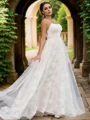 A-Line/Princess Lace Ruffles Spaghetti Straps Sleeveless Sweep Train Wedding Dresses