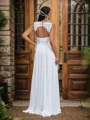 A-Line/Princess Chiffon Lace V-neck Sleeveless Sweep Train Wedding Dresses