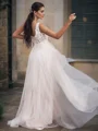 A-Line/Princess Tulle Applique V-neck Sleeveless Sweep Train Wedding Dresses