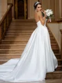 A-Line/Princess Satin Ruffles Sweetheart Sleeveless Sweep Train Wedding Dresses