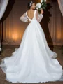 A-Line/Princess Tulle Ruffles V-neck Long Sleeves Court Train Wedding Dresses