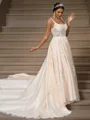 A-Line/Princess Tulle Applique Straps Sleeveless Court Train Wedding Dresses