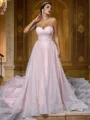 A-Line/Princess Satin Ruffles Sweetheart Sleeveless Sweep Train Wedding Dresses