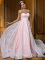 A-Line/Princess Satin Ruffles Sweetheart Sleeveless Sweep Train Wedding Dresses