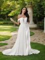 A-Line/Princess Chiffon Ruffles Off-the-Shoulder Sleeveless Sweep Train Wedding Dresses