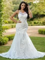Trumpet/Mermaid Lace Ruffles Spaghetti Straps Sleeveless Sweep Train Wedding Dresses