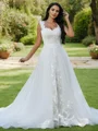 A-Line/Princess Lace Applique Sweetheart Sleeveless Sweep Train Wedding Dresses